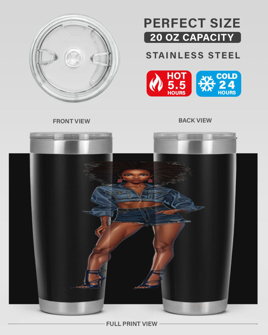 Fashion girl in indigo cotton tank top, showcasing stylish design and comfortable fit.