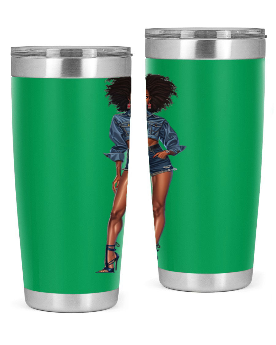 Fashion girl in indigo cotton tank top, showcasing stylish design and comfortable fit.