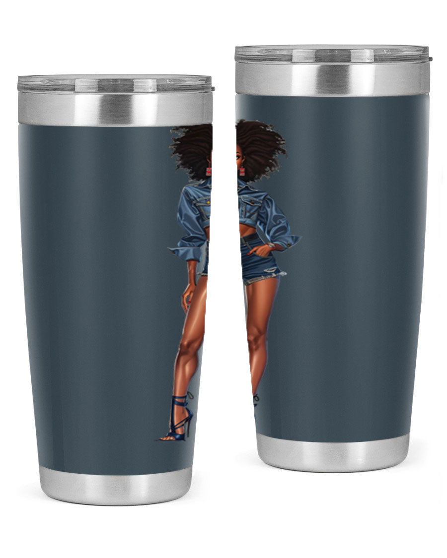 Fashion girl in indigo cotton tank top, showcasing stylish design and comfortable fit.