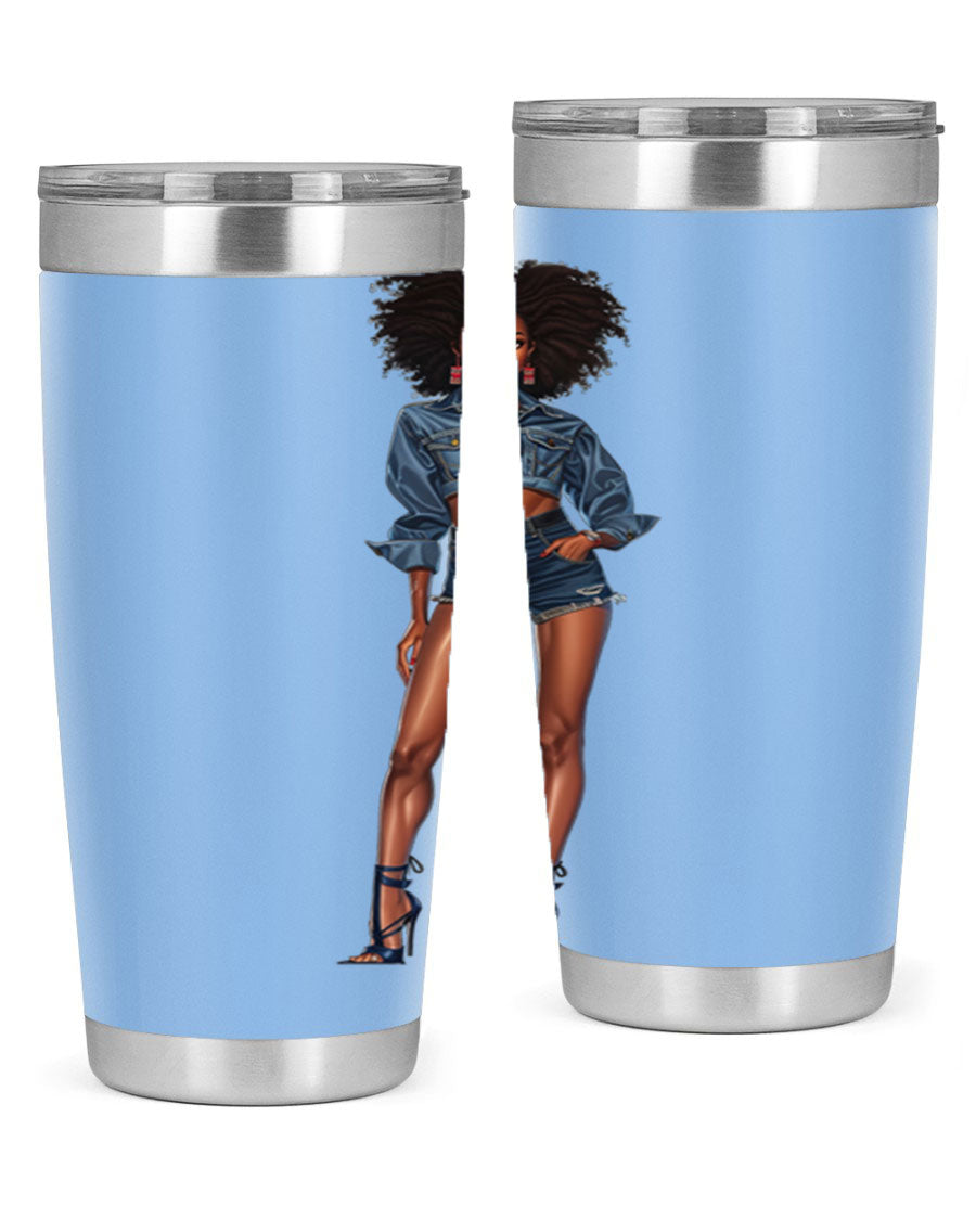 Fashion girl in indigo cotton tank top, showcasing stylish design and comfortable fit.