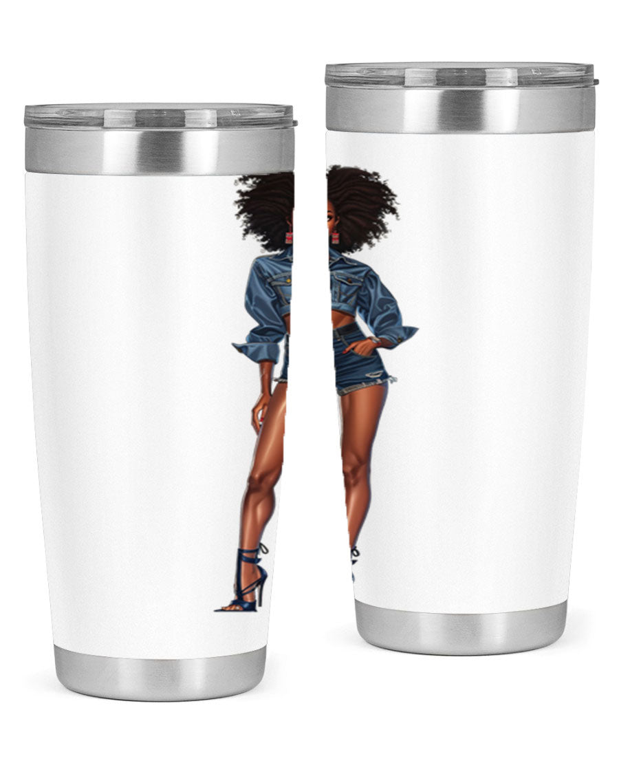 Fashion girl in indigo cotton tank top, showcasing stylish design and comfortable fit.