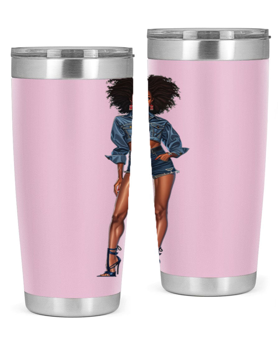 Fashion girl in indigo cotton tank top, showcasing stylish design and comfortable fit.