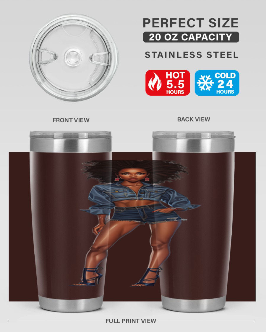 Fashion girl in indigo cotton tank top, showcasing stylish design and comfortable fit.