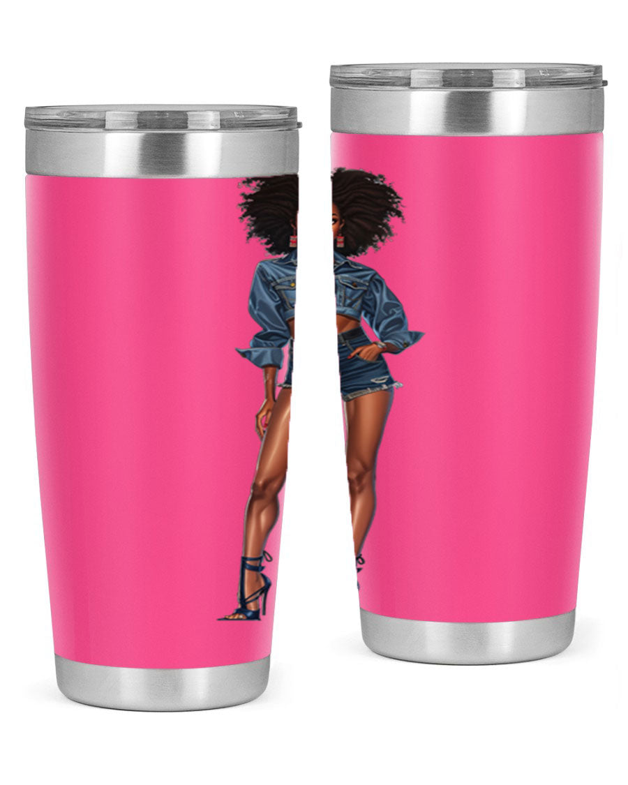 Fashion girl in indigo cotton tank top, showcasing stylish design and comfortable fit.