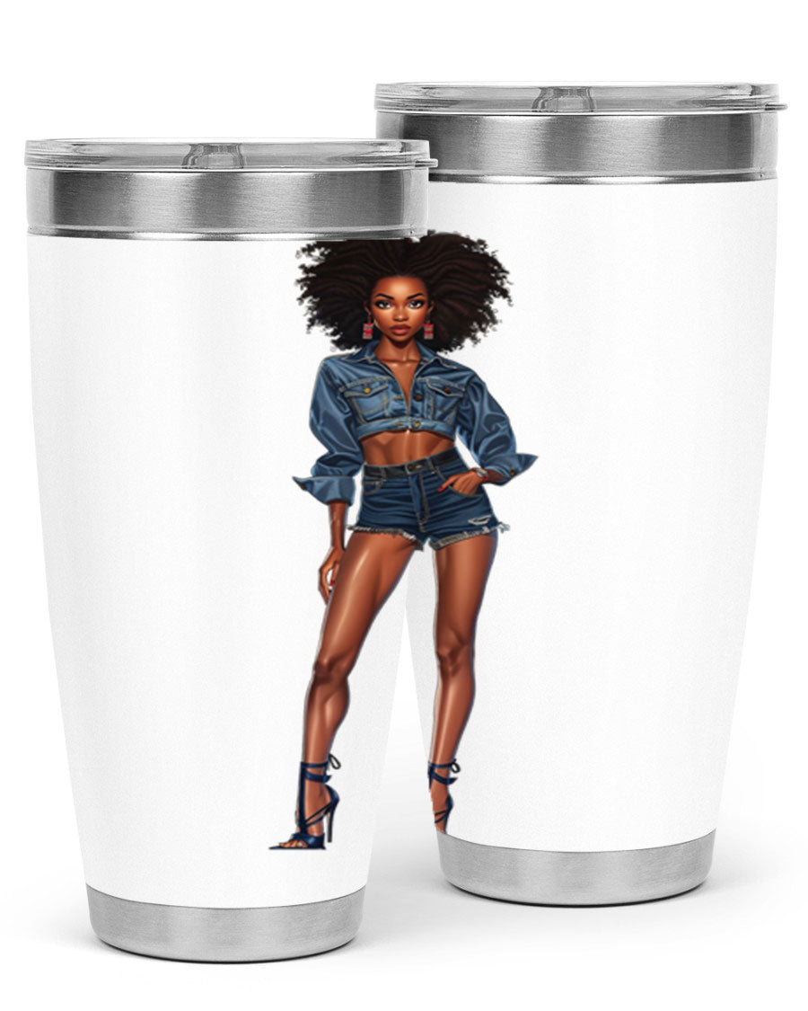 Fashion girl in indigo cotton tank top, showcasing stylish design and comfortable fit.