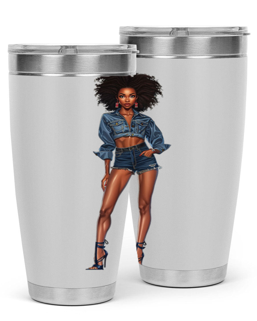 Fashion girl in indigo cotton tank top, showcasing stylish design and comfortable fit.