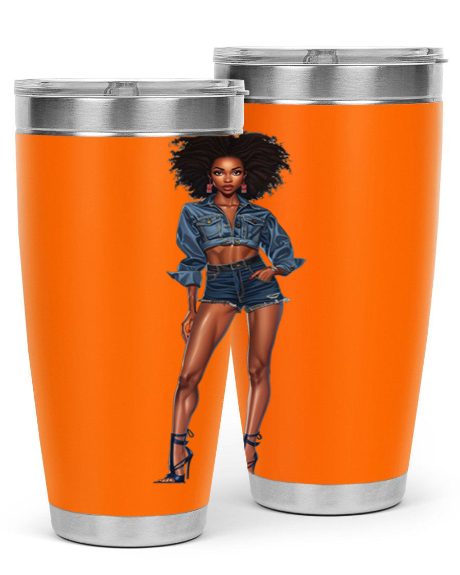 Fashion girl in indigo cotton tank top, showcasing stylish design and comfortable fit.