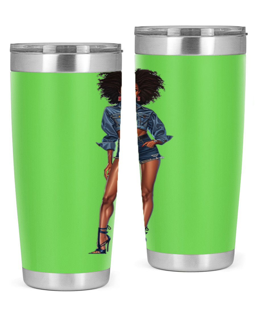 Fashion girl in indigo cotton tank top, showcasing stylish design and comfortable fit.