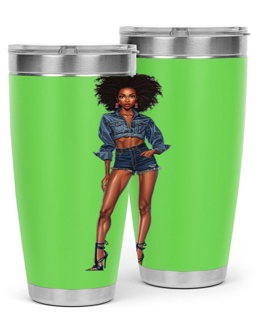 Fashion girl in indigo cotton tank top, showcasing stylish design and comfortable fit.