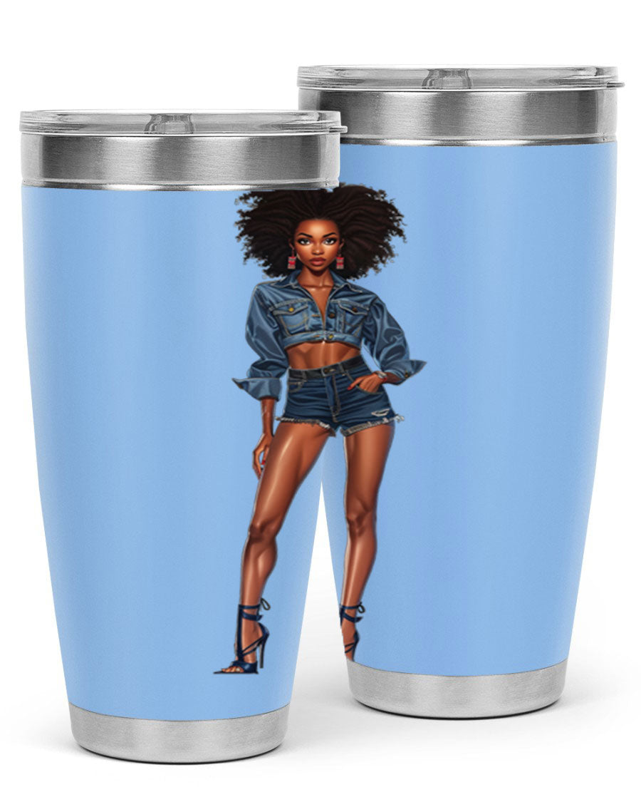 Fashion girl in indigo cotton tank top, showcasing stylish design and comfortable fit.