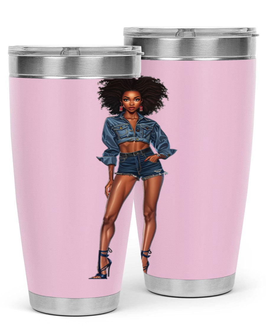 Fashion girl in indigo cotton tank top, showcasing stylish design and comfortable fit.