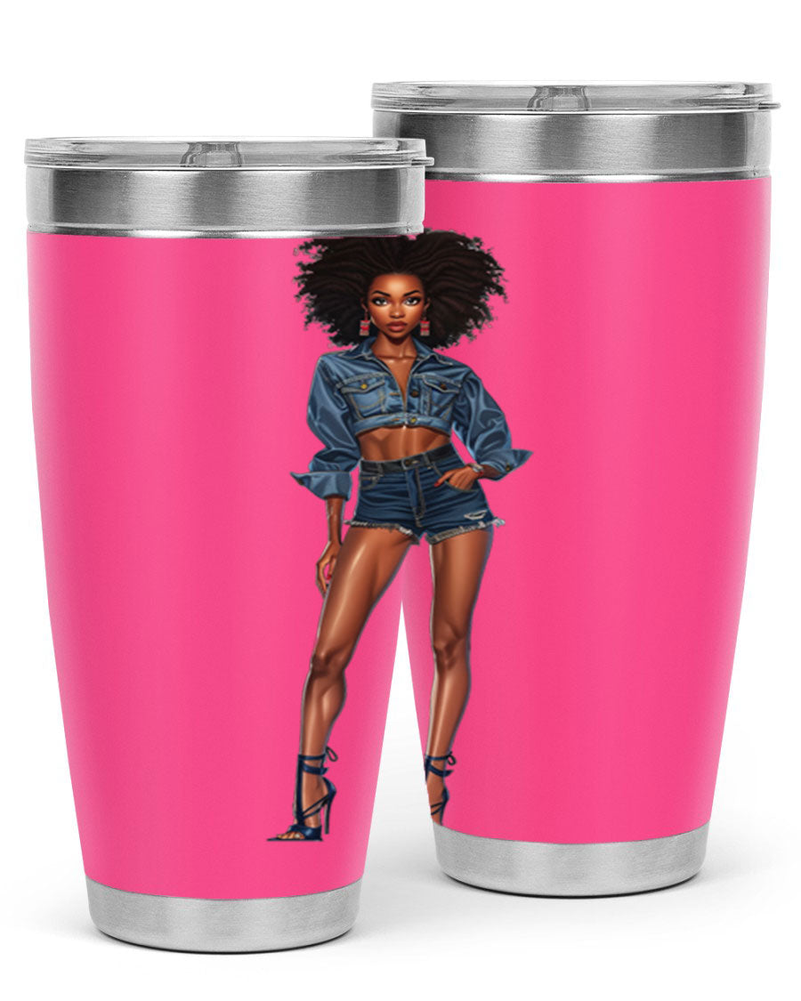 Fashion girl in indigo cotton tank top, showcasing stylish design and comfortable fit.