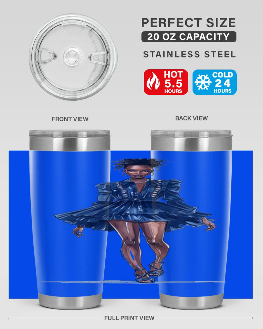 Fashion girl wearing an indigo cotton tank top, showcasing a stylish and casual look.