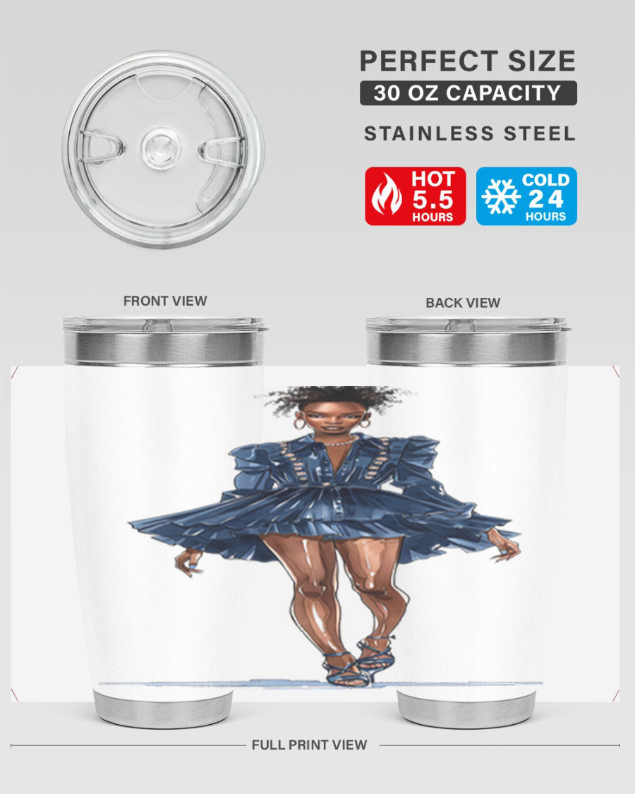 Fashion girl wearing an indigo cotton tank top, showcasing a stylish and casual look.