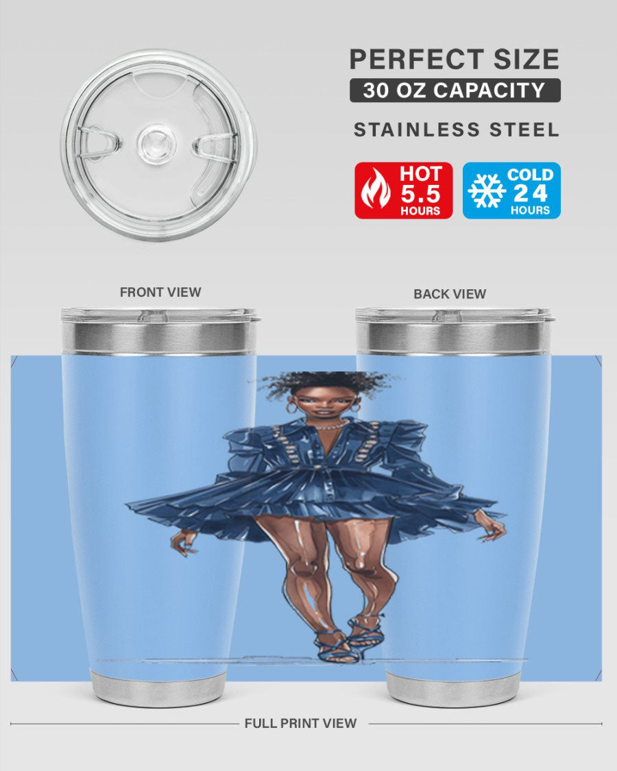 Fashion girl wearing an indigo cotton tank top, showcasing a stylish and casual look.