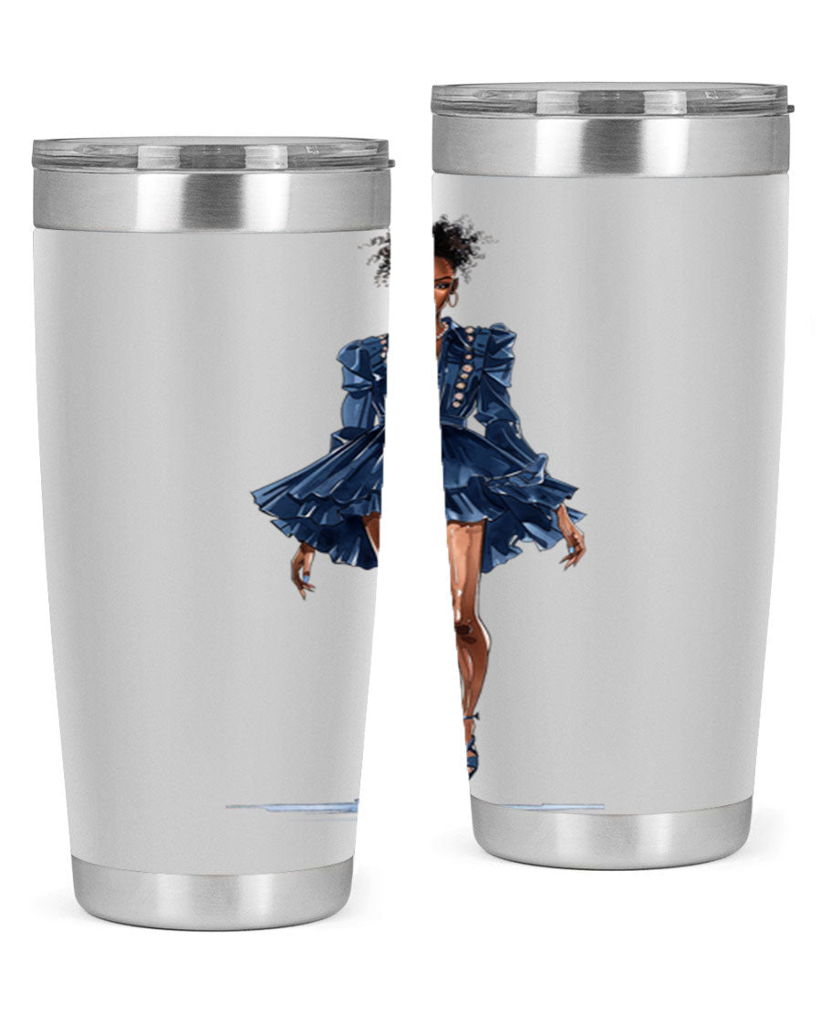 Fashion girl wearing an indigo cotton tank top, showcasing a stylish and casual look.