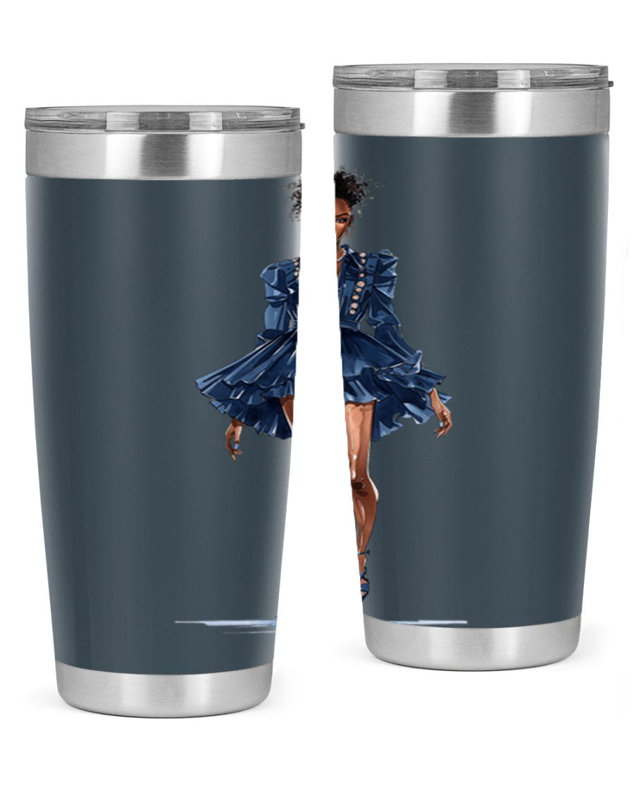 Fashion girl wearing an indigo cotton tank top, showcasing a stylish and casual look.