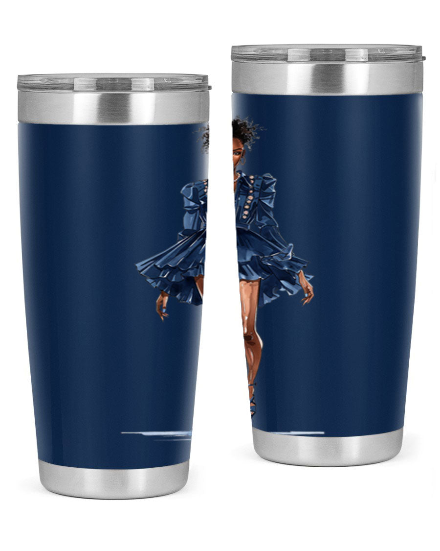 Fashion girl wearing an indigo cotton tank top, showcasing a stylish and casual look.