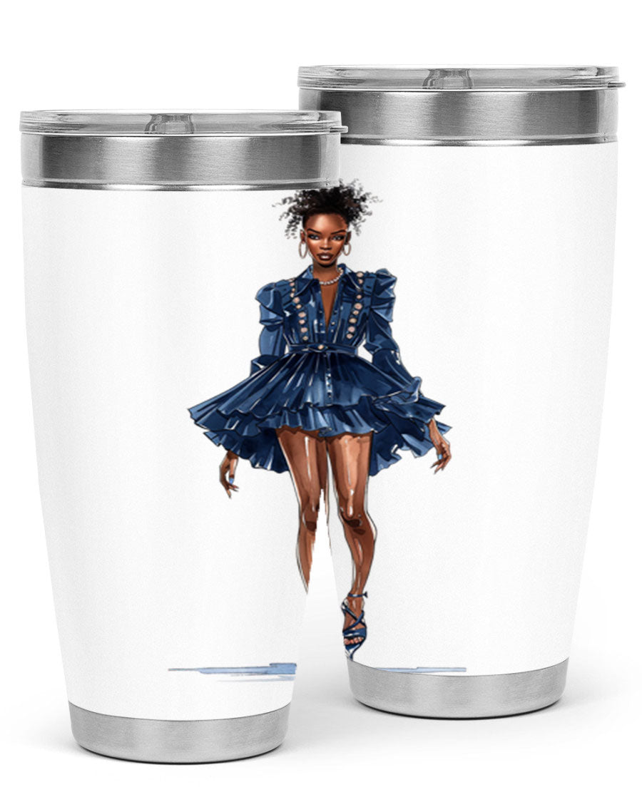 Fashion girl wearing an indigo cotton tank top, showcasing a stylish and casual look.