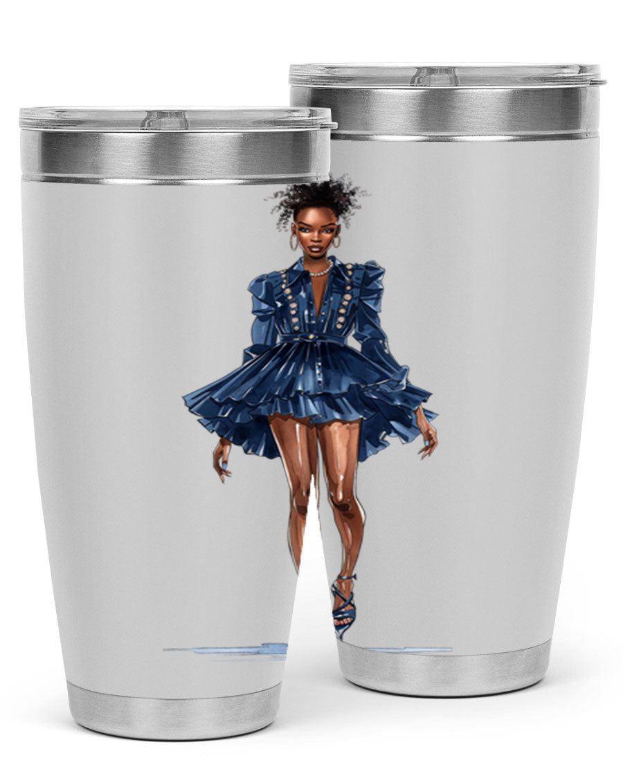 Fashion girl wearing an indigo cotton tank top, showcasing a stylish and casual look.