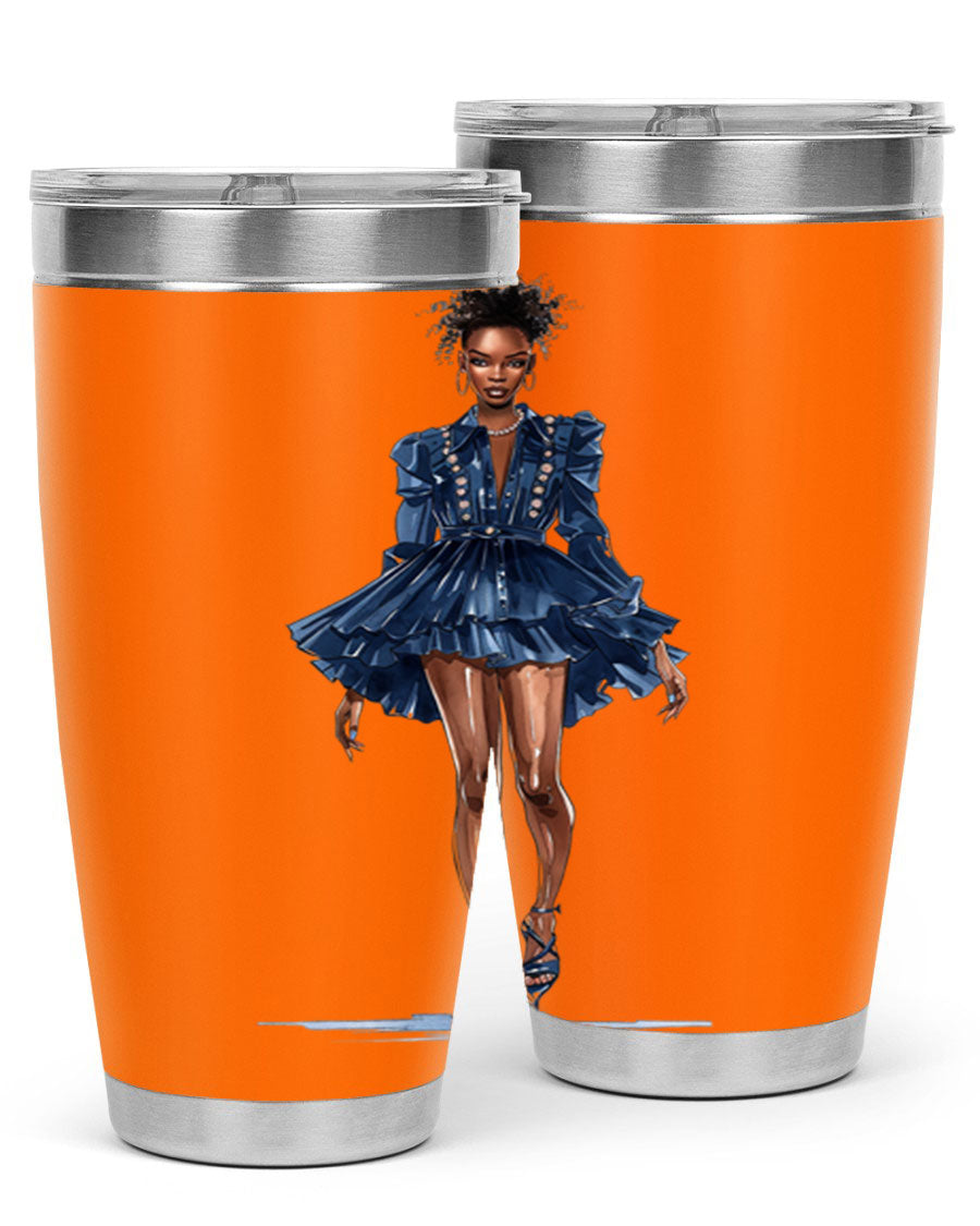 Fashion girl wearing an indigo cotton tank top, showcasing a stylish and casual look.