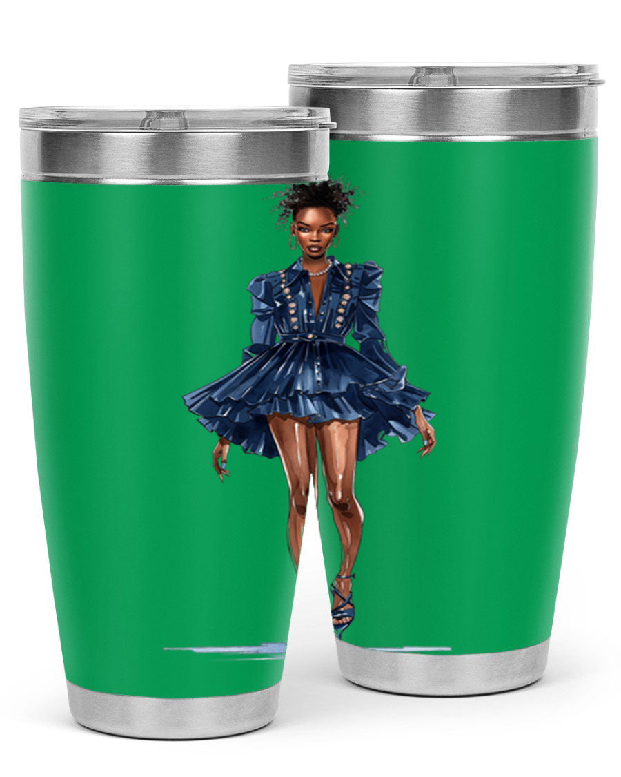 Fashion girl wearing an indigo cotton tank top, showcasing a stylish and casual look.