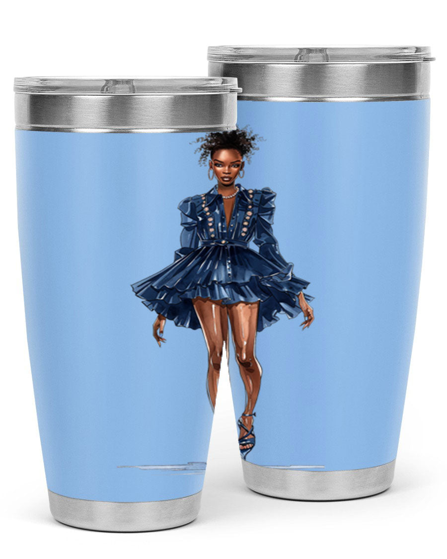 Fashion girl wearing an indigo cotton tank top, showcasing a stylish and casual look.