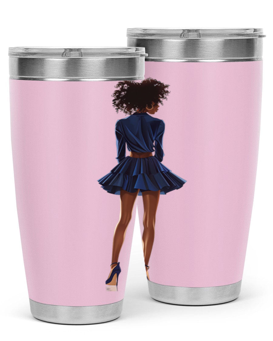 Fashion girl in indigo cotton tank top, showcasing a stylish and comfortable design perfect for various occasions.