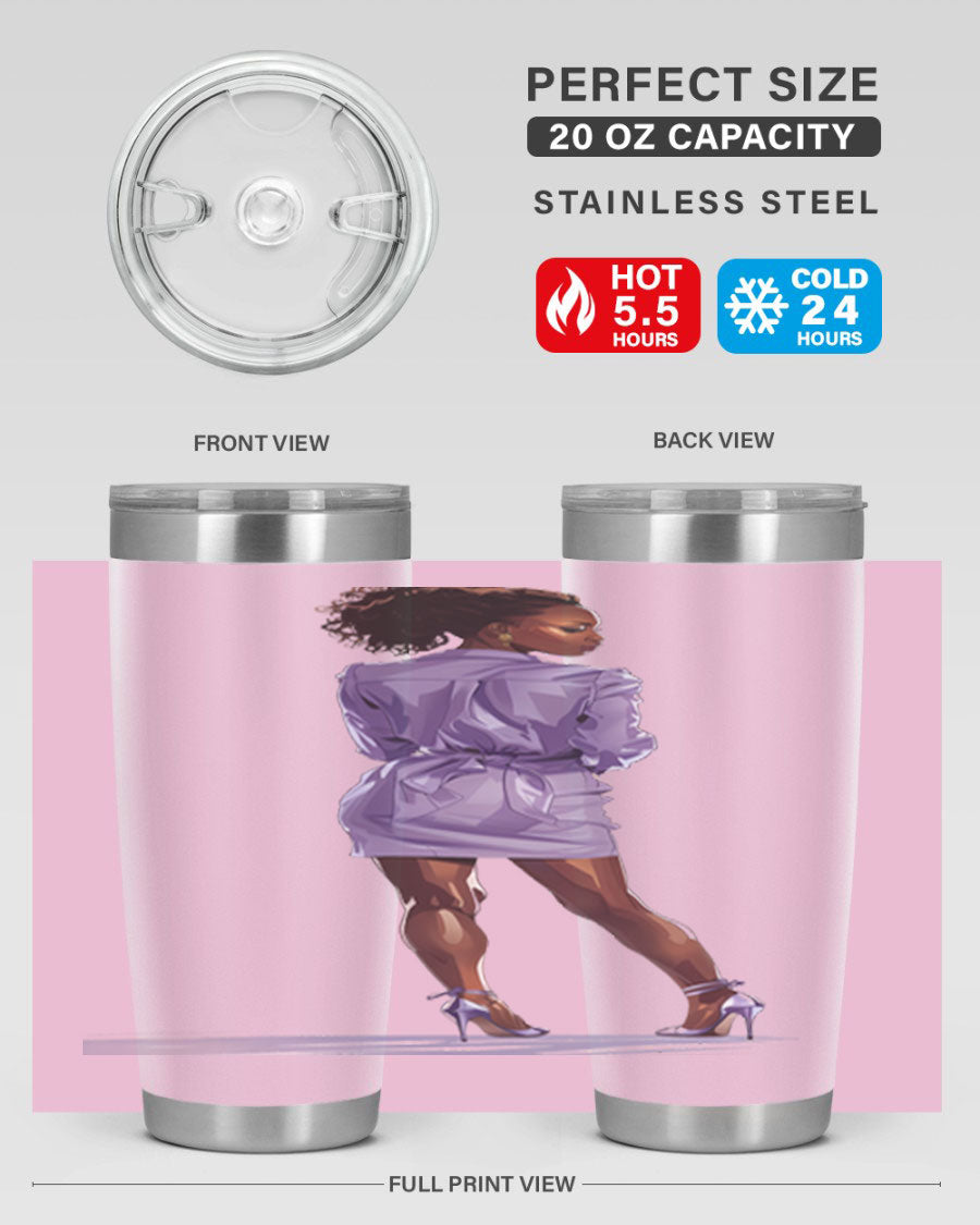 Fashion girl in lavender cotton tank top, showcasing a stylish design with a playful graphic.