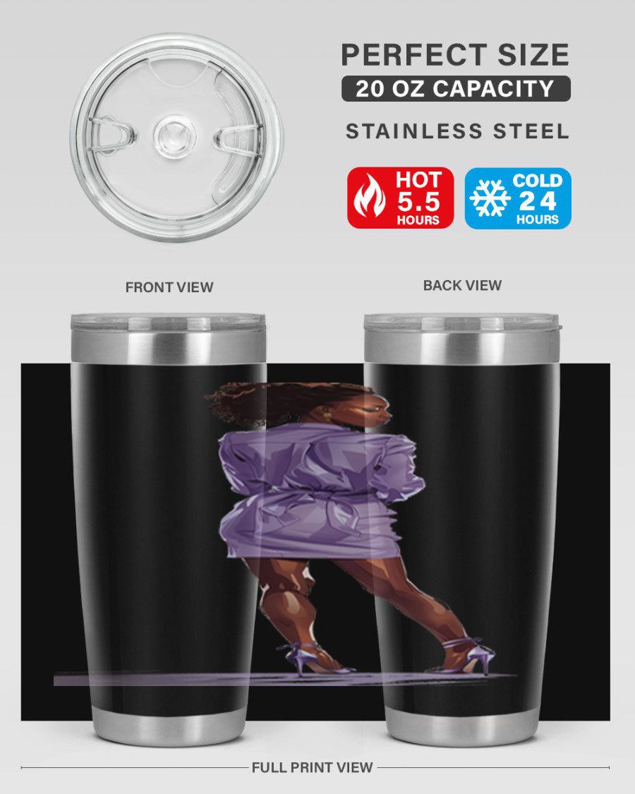 Fashion girl in lavender cotton tank top, showcasing a stylish design with a playful graphic.