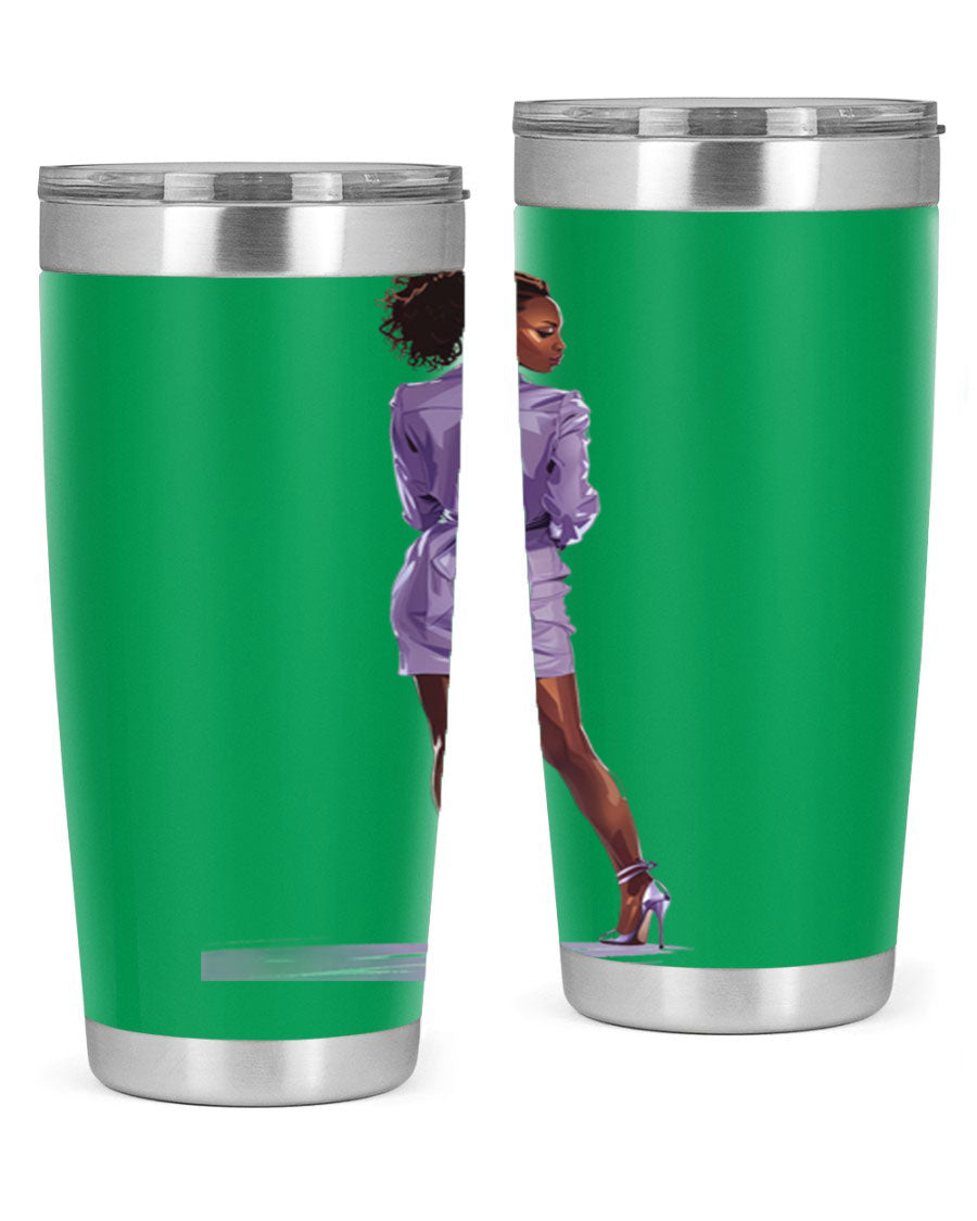 Fashion girl in lavender cotton tank top, showcasing a stylish design with a playful graphic.