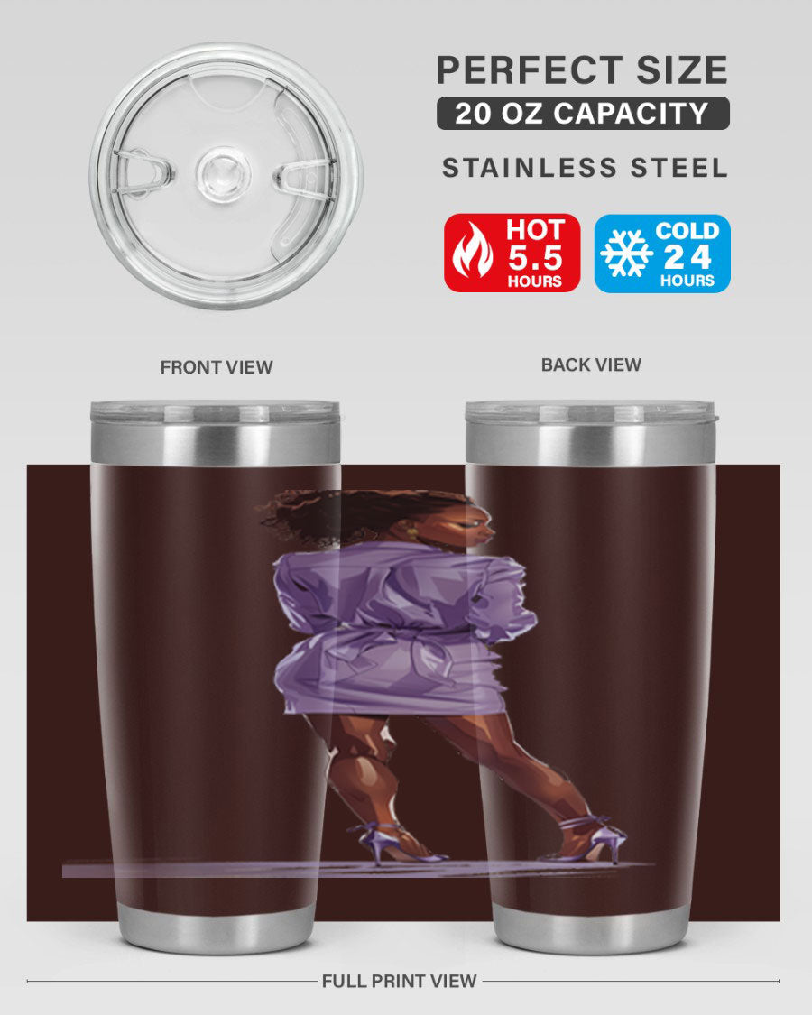 Fashion girl in lavender cotton tank top, showcasing a stylish design with a playful graphic.