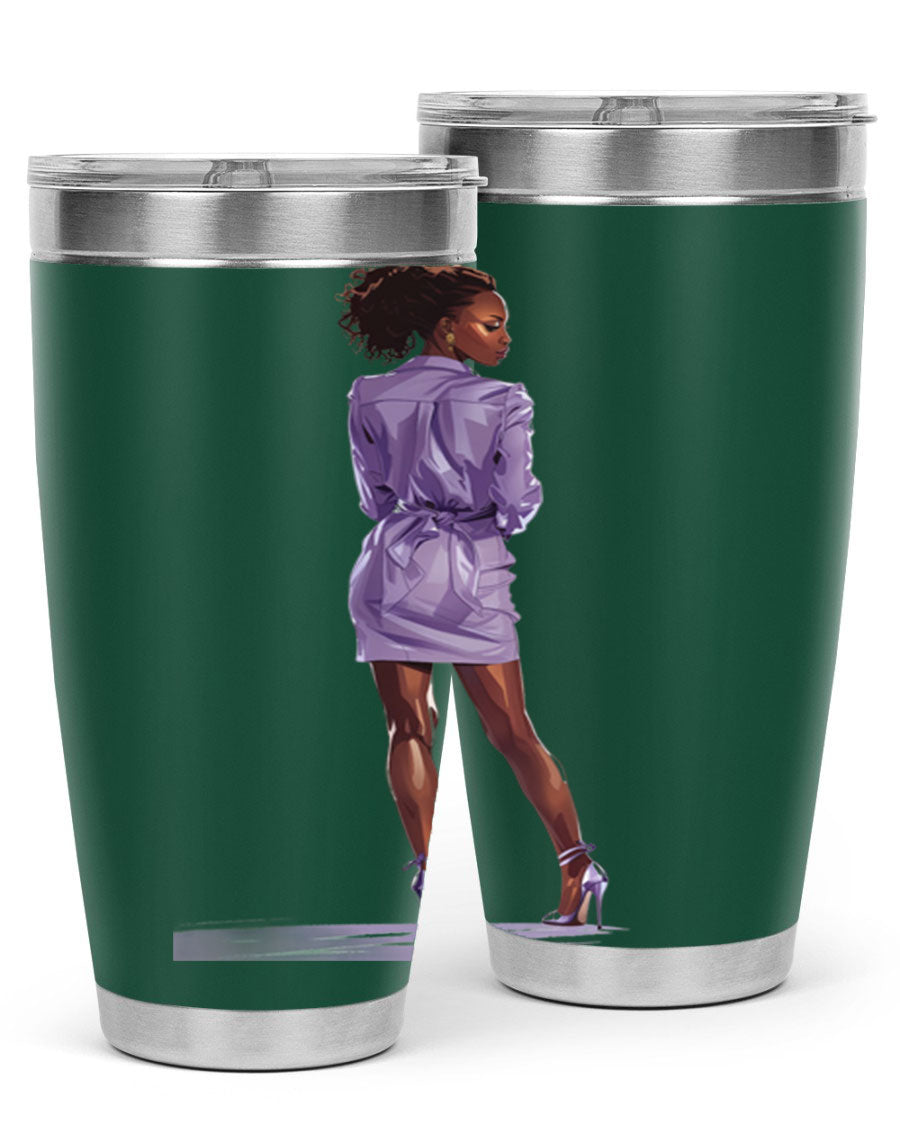 Fashion girl in lavender cotton tank top, showcasing a stylish design with a playful graphic.