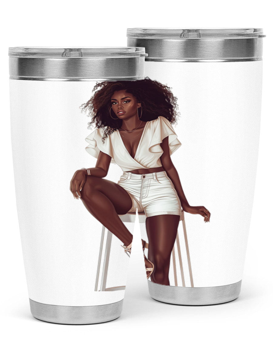 Fashion girl wearing a stylish white cotton tank top, showcasing a trendy and casual summer look.