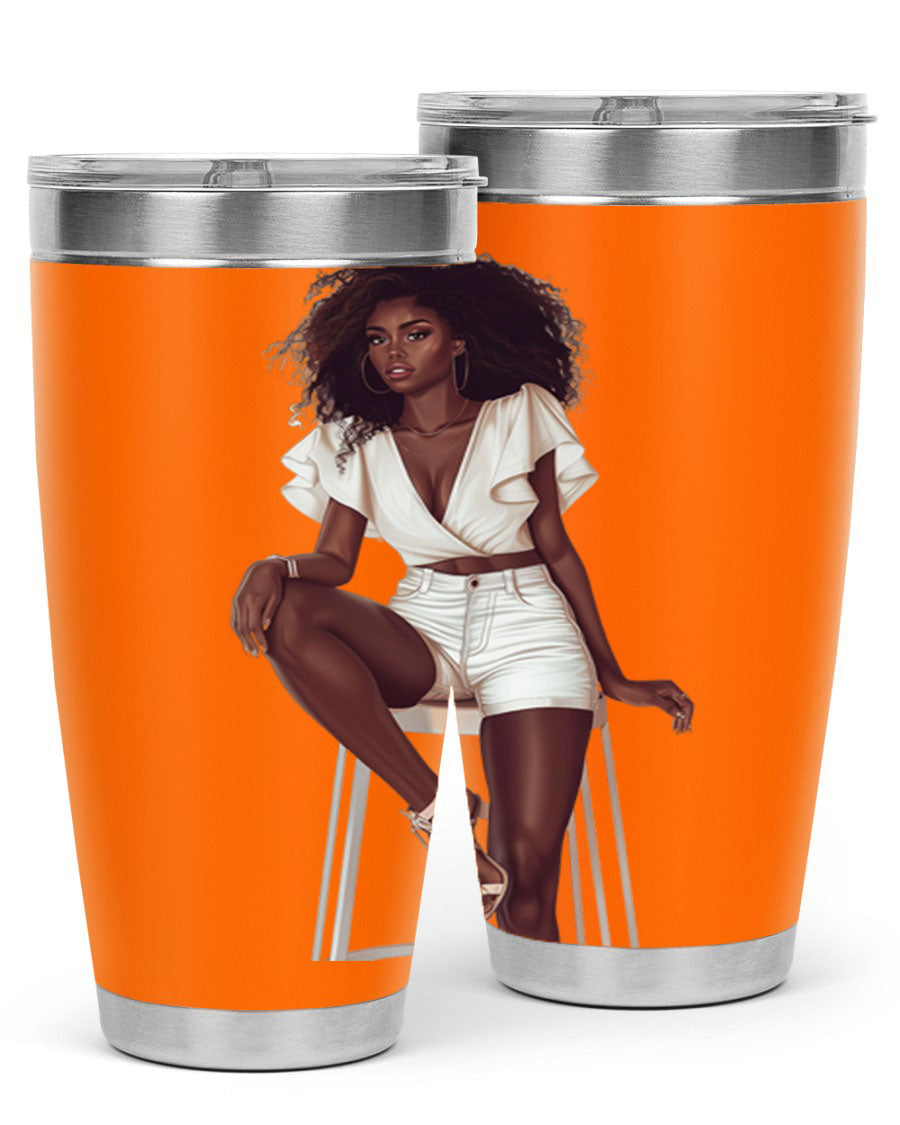 Fashion girl wearing a stylish white cotton tank top, showcasing a trendy and casual summer look.