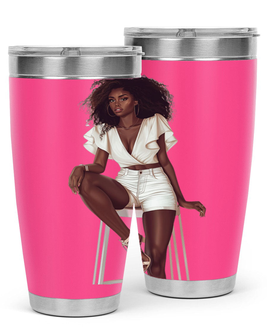 Fashion girl wearing a stylish white cotton tank top, showcasing a trendy and casual summer look.