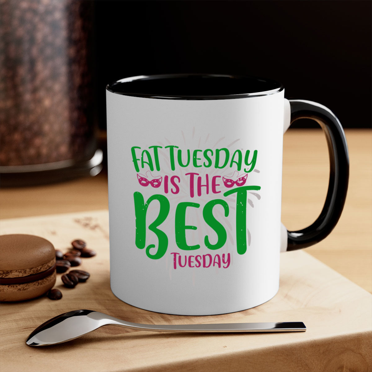 Fat Tuesday is the Best Tuesday 88# Mug with a glossy finish and colored handle, available in multiple colors and sizes.