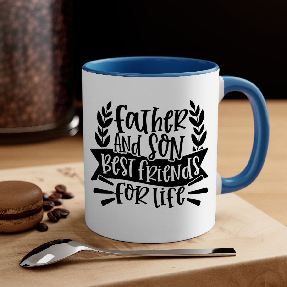 Father and Son Best Friends Mug with two-tone design and colored handle, perfect for coffee or tea.
