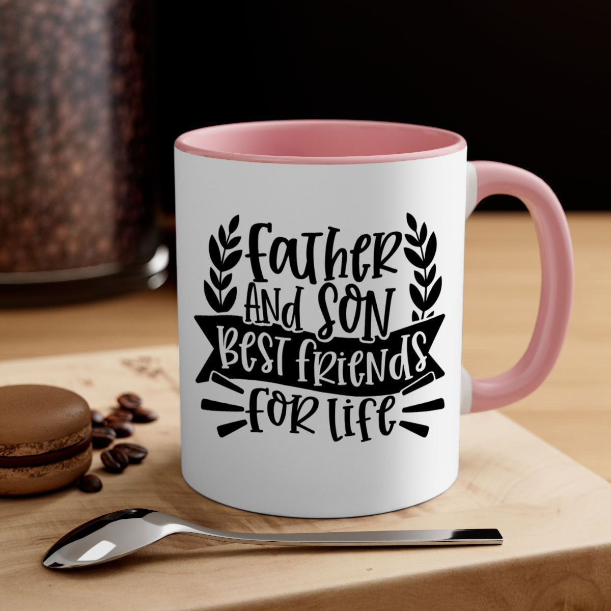 Father and Son Best Friends Mug with two-tone design and colored handle, perfect for coffee or tea.