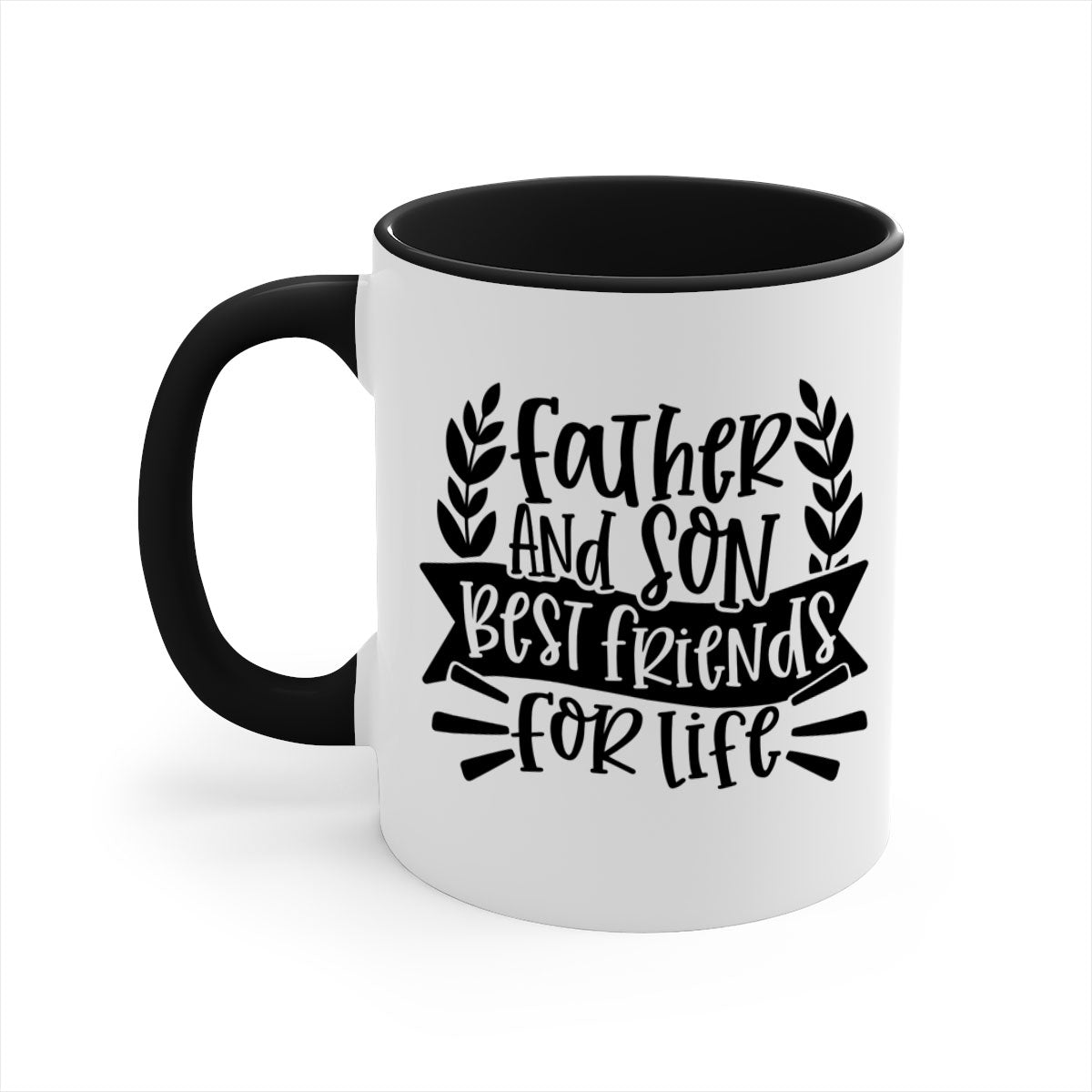 Father and Son Best Friends Mug with two-tone design and colored handle, perfect for coffee or tea.