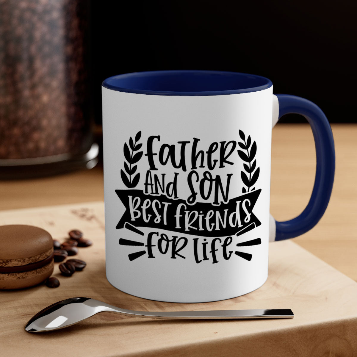 Father and Son Best Friends Mug with two-tone design and colored handle, perfect for coffee or tea.