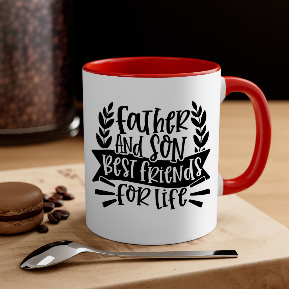 Father and Son Best Friends Mug with two-tone design and colored handle, perfect for coffee or tea.