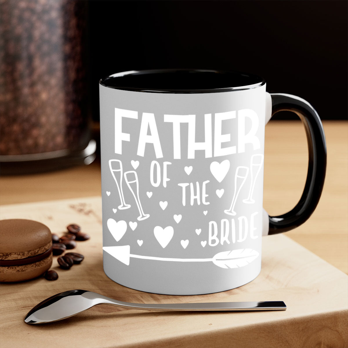 Father of the Bride mug featuring a glossy finish, colored handle, and interior, available in multiple colors and sizes.