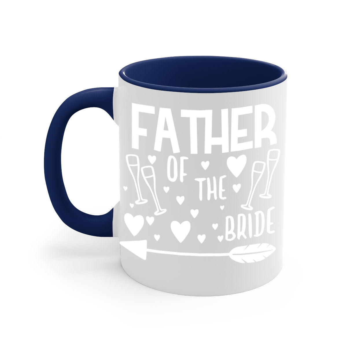 Father of the Bride mug featuring a glossy finish, colored handle, and interior, available in multiple colors and sizes.
