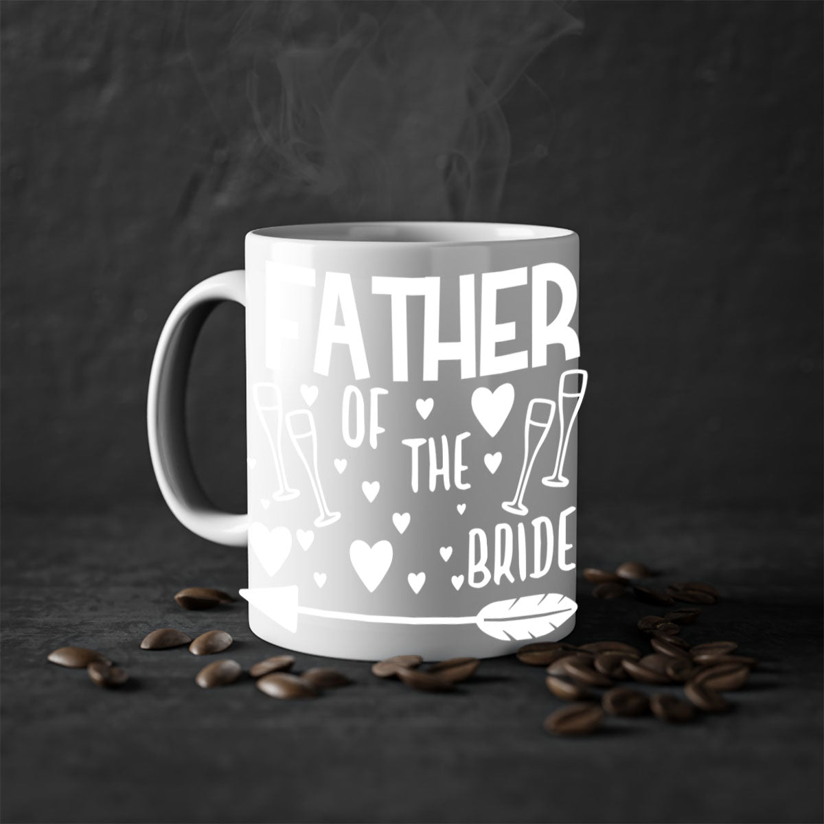Father of the Bride mug featuring a glossy finish, colored handle, and interior, available in multiple colors and sizes.