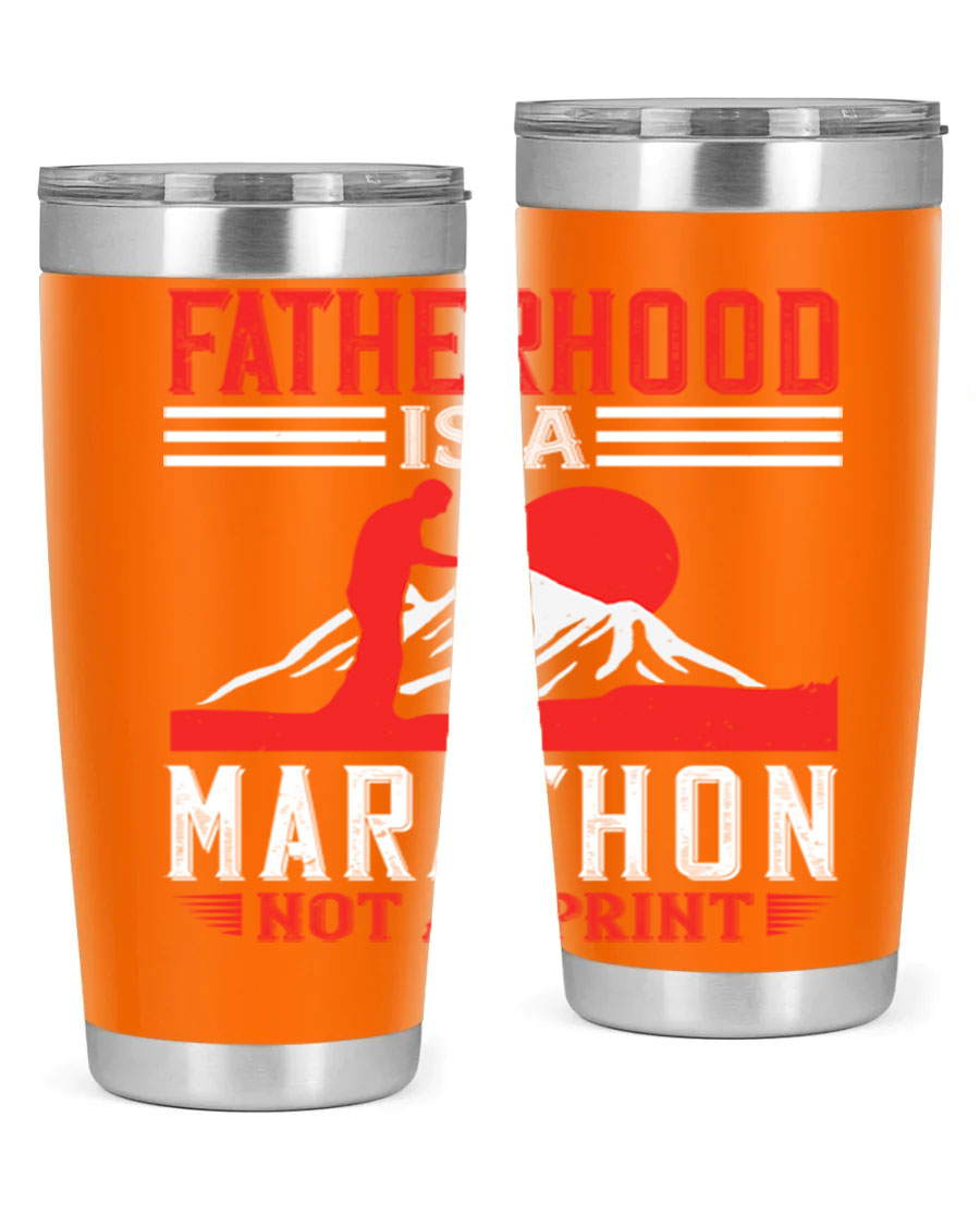 20oz and 30oz stainless steel tumbler with 'Fatherhood is a Marathon Not a Sprint' printed design, perfect for keeping drinks hot or cold.