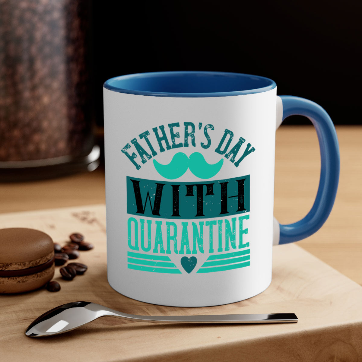 Quarantine 222# Father's Day Mug with colorful handle and glossy finish, available in two sizes.