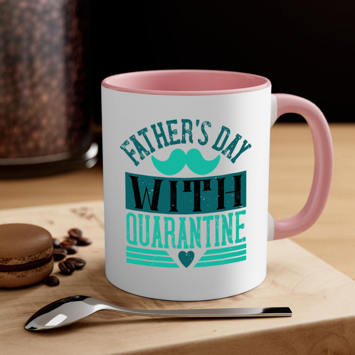Quarantine 222# Father's Day Mug with colorful handle and glossy finish, available in two sizes.