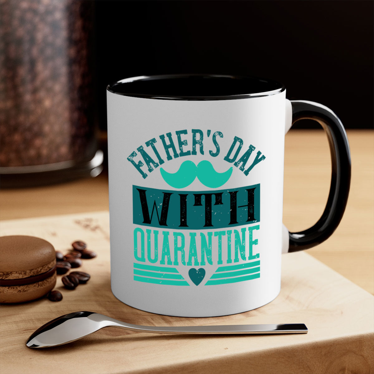 Quarantine 222# Father's Day Mug with colorful handle and glossy finish, available in two sizes.