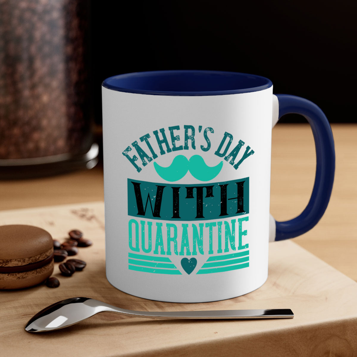 Quarantine 222# Father's Day Mug with colorful handle and glossy finish, available in two sizes.
